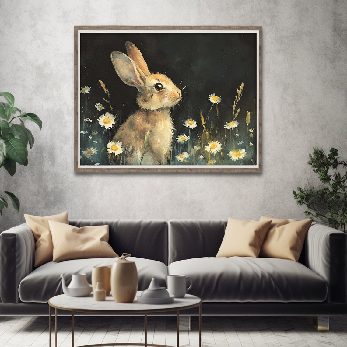 Easter Bunny Prints Spring Wall Art Dark Academia Decor Moody Rabbit Painting - Image 3
