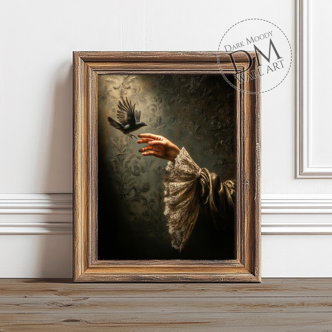 Gothic Bird Wall Art, Dark Symbolic Hand Art Print