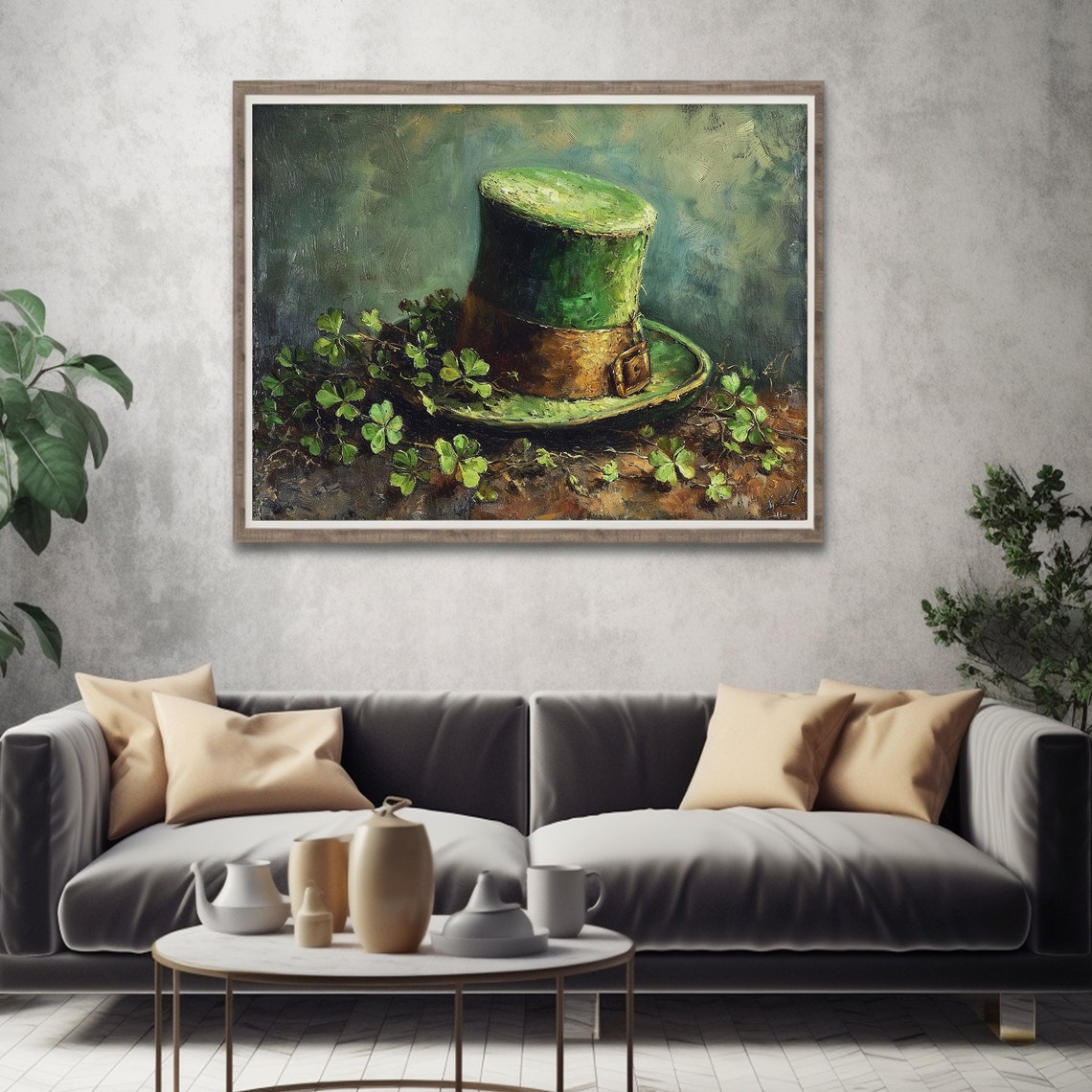 Green Top Hat Shamrocks St Patricks Day Vintage Style Wall Art - Image 3