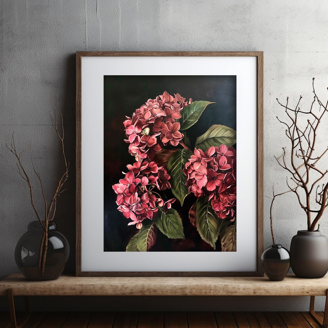 Burgundy Hydrangea Painting Print, Dark Academia Floral - Image 2