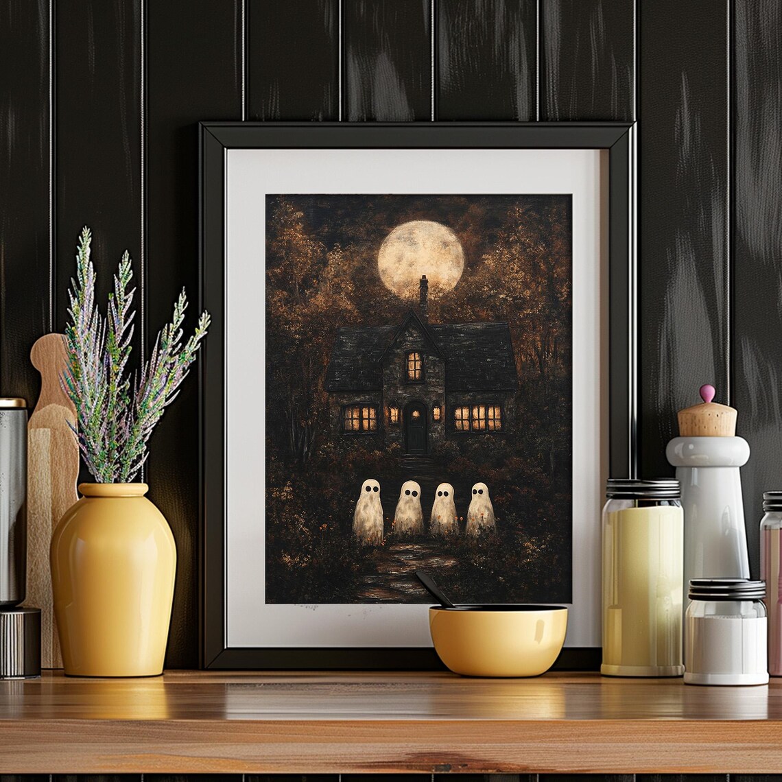 Dark Cottage With Ghosts Halloween Art Print - Image 4