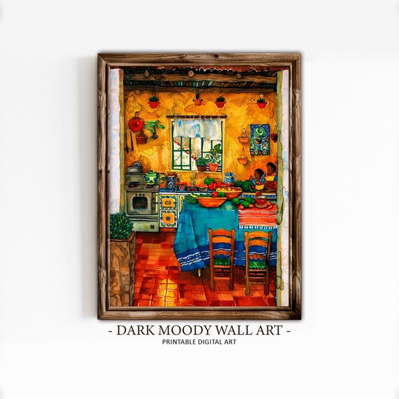 Traditional Mexican Kitchen Vibrant Folk Art Painting Colorful Poster