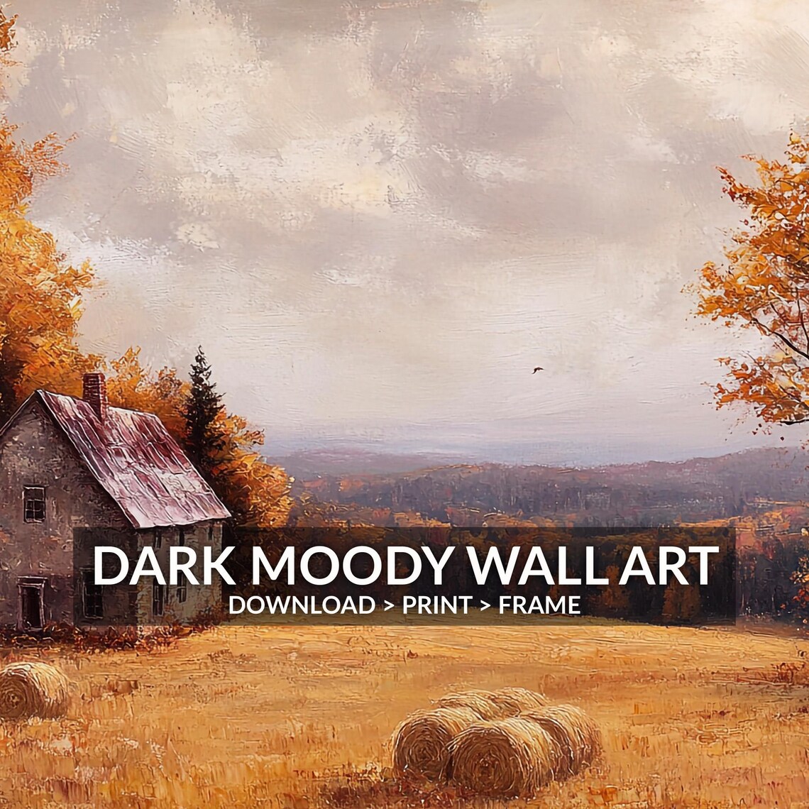 Autumn Cottage Hay Bales Golden Field Fall Countryside Landscape Poster - Image 6