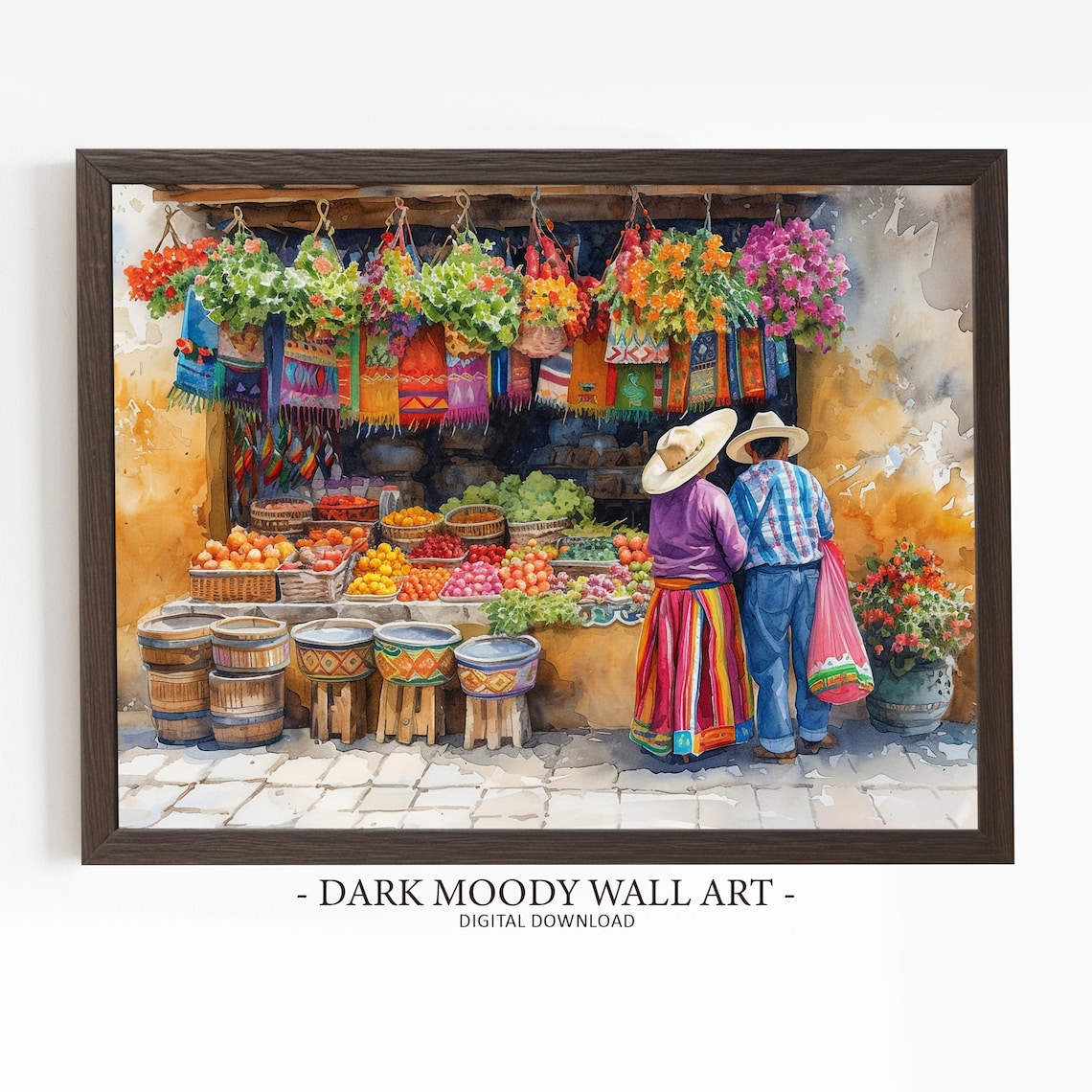 Mexican Market Scene Art Print, Rustic Fiesta Decor