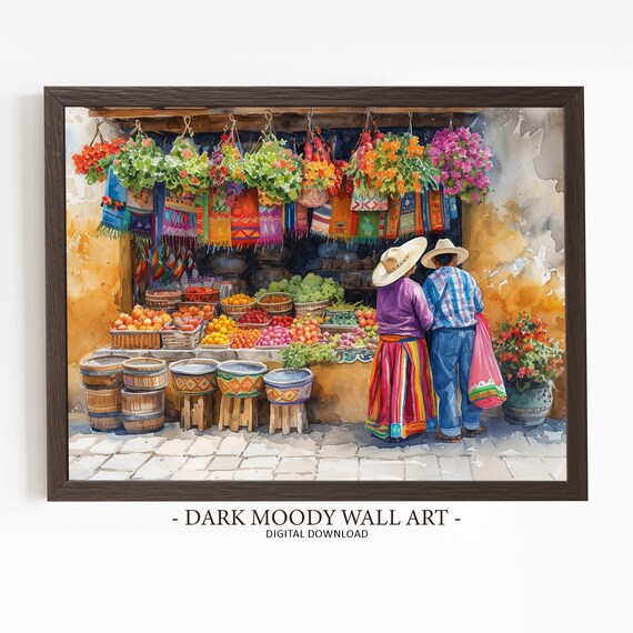 Mexican Market Scene Art Print, Rustic Fiesta Decor