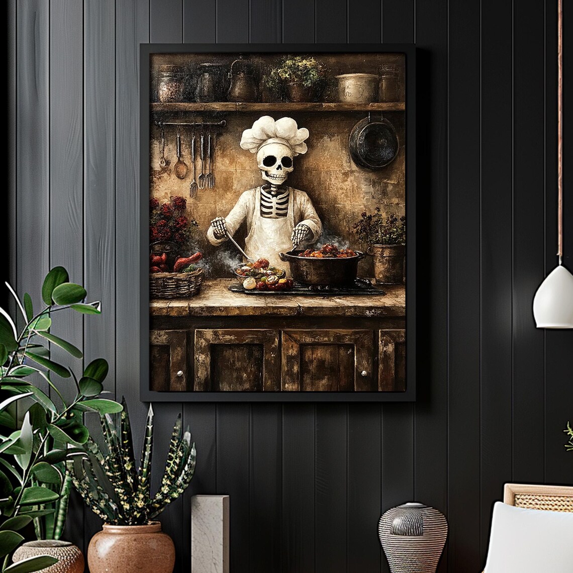 Halloween Skeleton Chef Print, Vintage Gothic Decor - Image 4