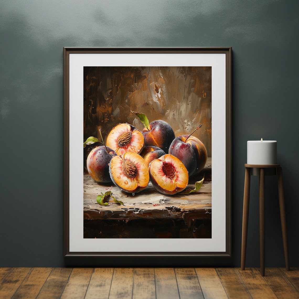 Peach Painting Dark Moody Art Kitchen Fruit Still Life Print Wall Art - Image 6