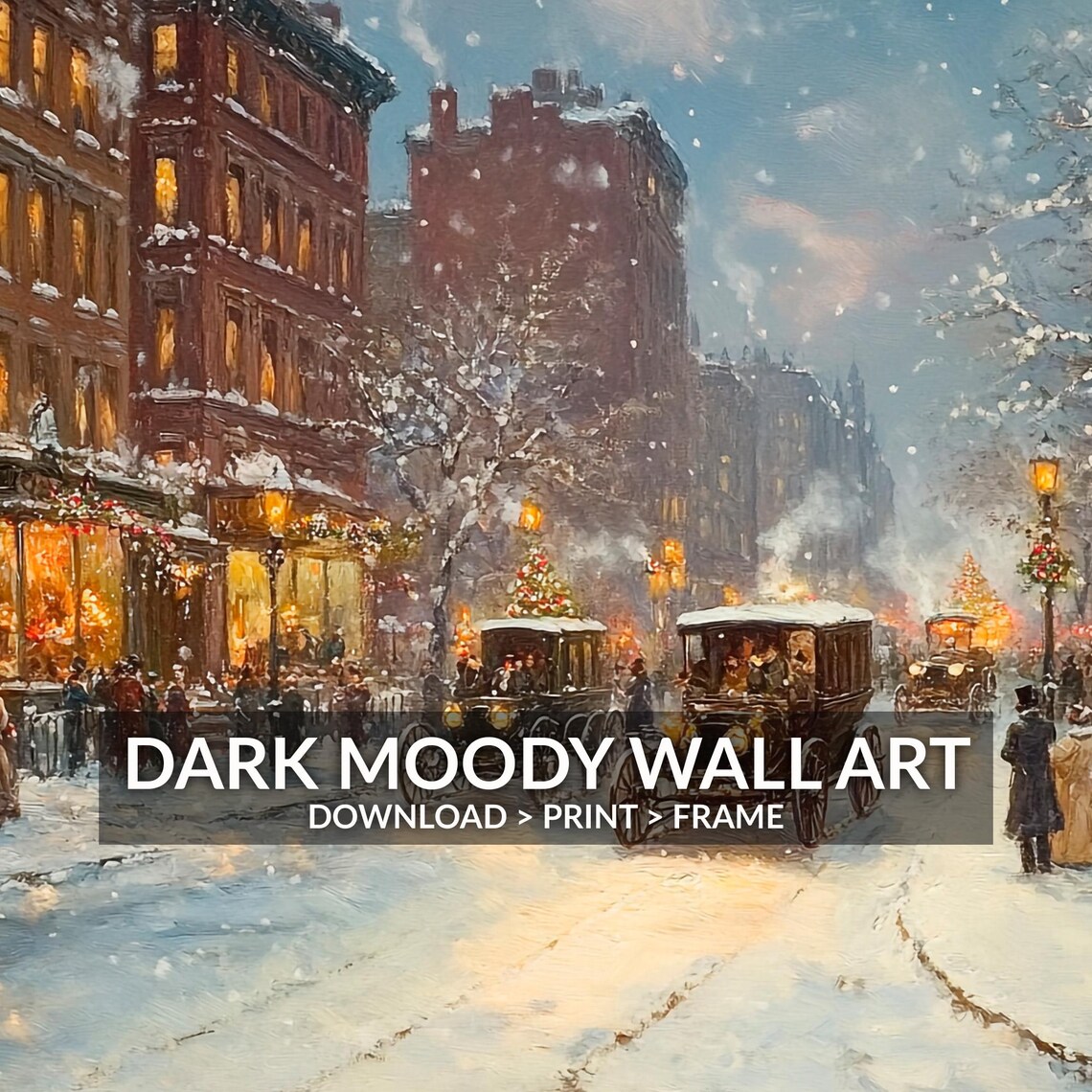 Vintage New York City Christmas Snowy Street Old Cars Wall Art - Image 6
