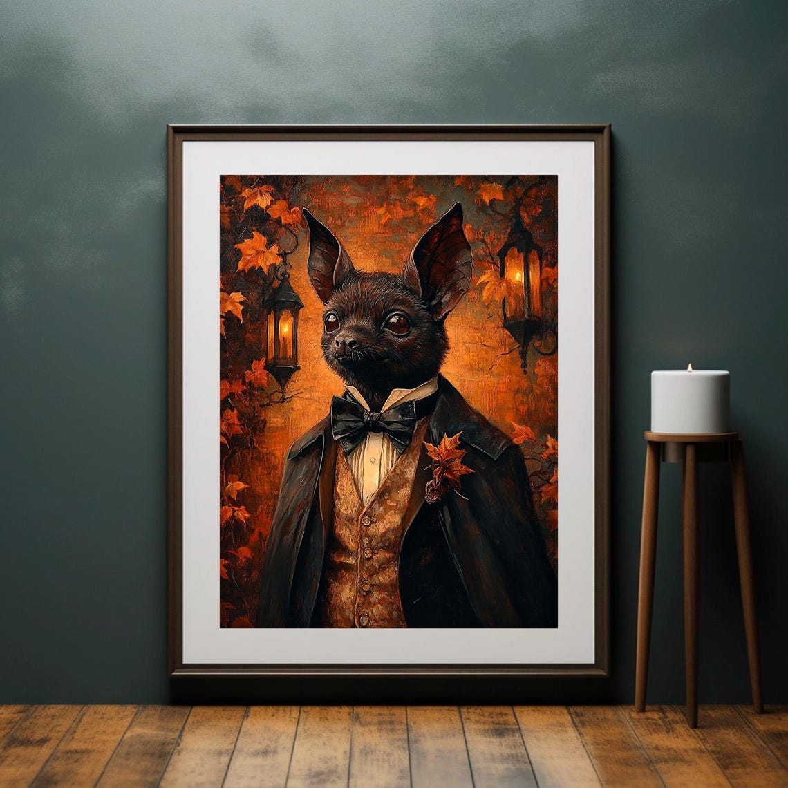 Victorian Bat Gentleman Autumn Lantern Portrait Halloween Wall Art - Image 2