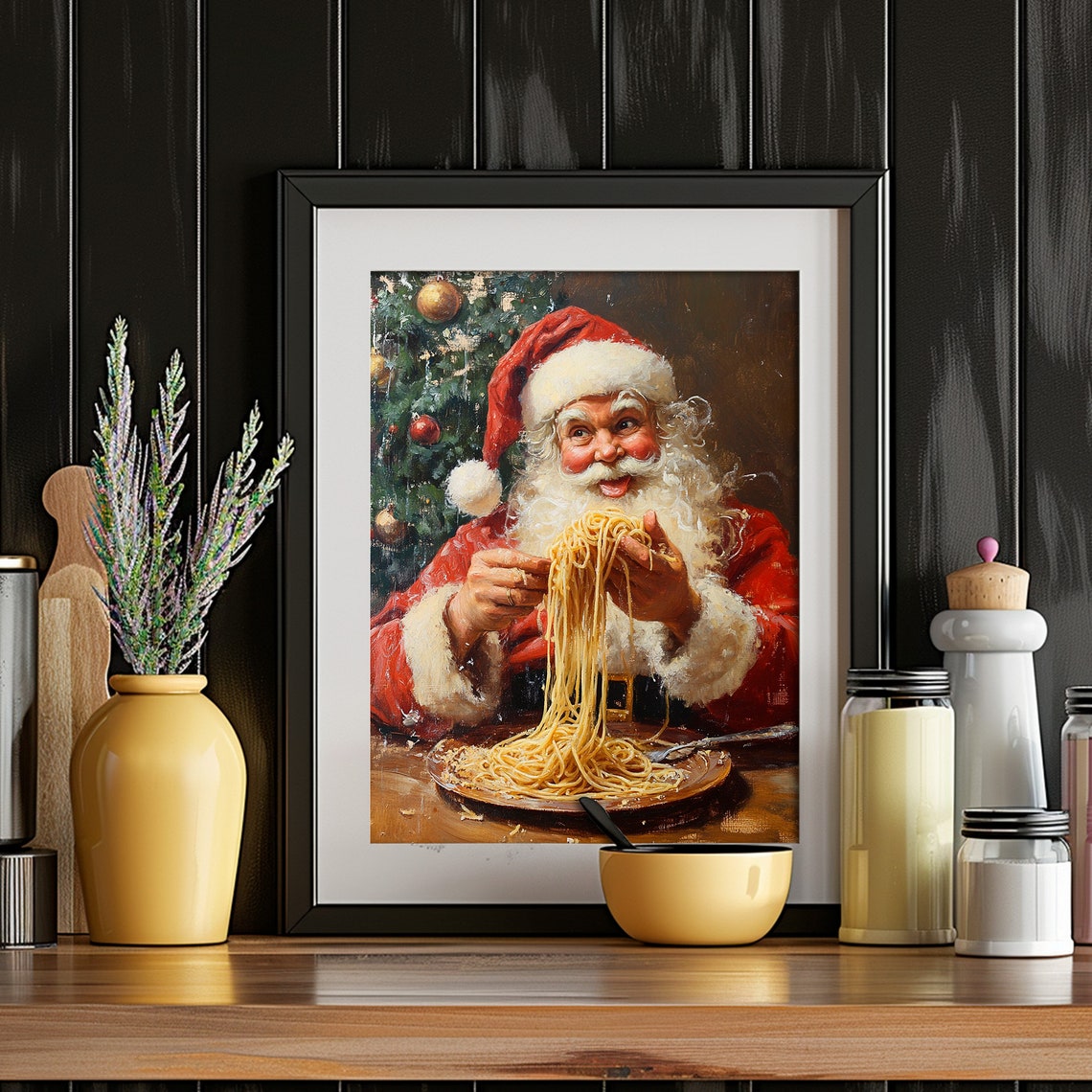 Funny Santa Eating Spaghetti Cheerful Christmas Holiday Print - Image 6