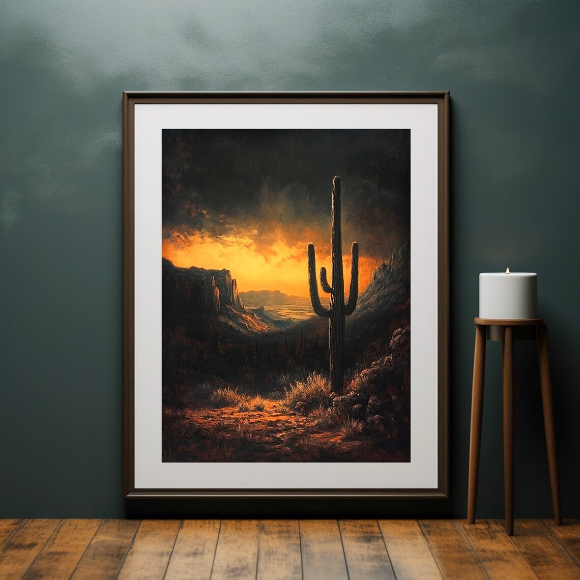 Southwest Saguaro Cactus Art Print, Moody Landscape - Image 4