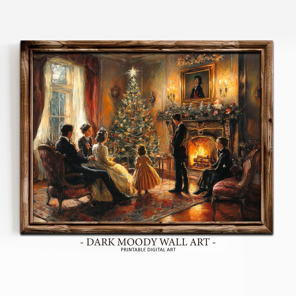 Victorian Family Gathered Around Christmas Tree by Fire Wall Art