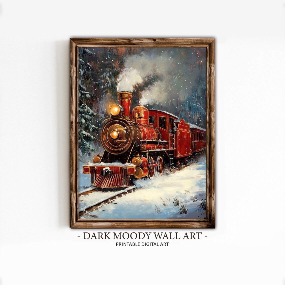 Christmas Train Vintage Art Print, Winter Forest