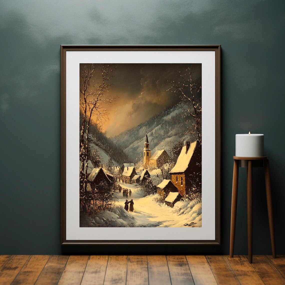 Christmas Silent Night Star Print, Snowy Village Church - Image 4