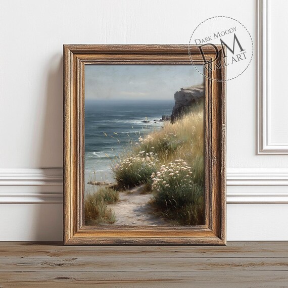 Wildflower Cliff Path Above The Sea Moody Irish Coast Landscape Poster