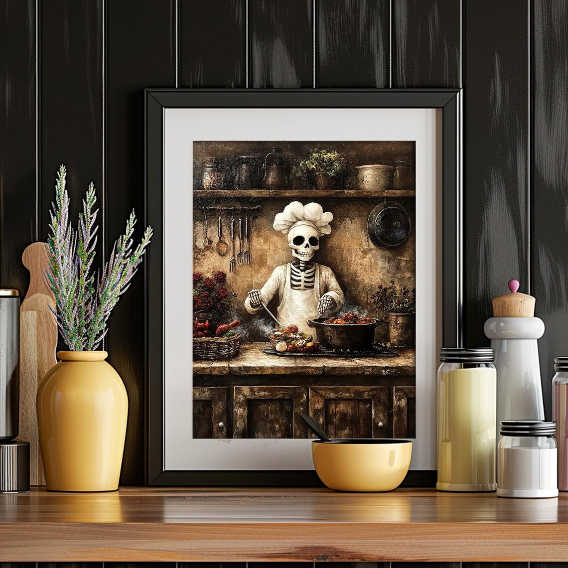 Halloween Skeleton Chef Print, Vintage Gothic Decor - Image 5