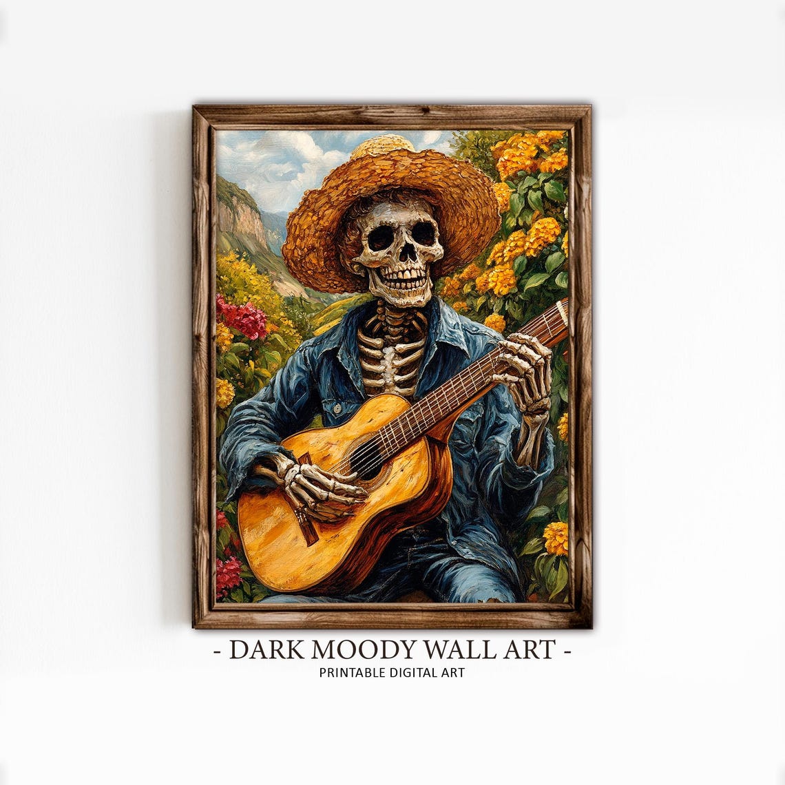 Day of the Dead Skeleton Guitar Player Garden Van Gogh Poster - Image 6