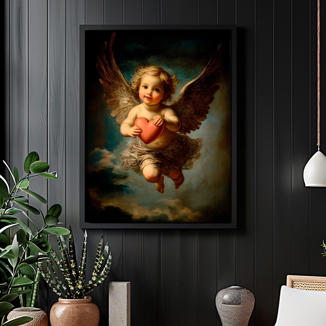 Cupid With Heart Print, Dark Moody Love Wall Art - Image 2