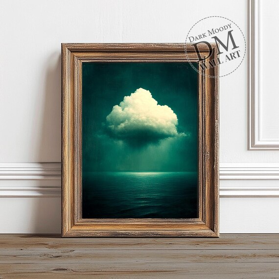 Minimalist Cloud Over Ocean Wall Art Moody Surreal Seascape Print