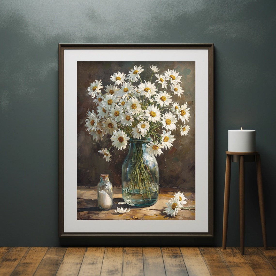 White Daisies Glass Jar Rustic Vintage Floral Art Decor Poster - Image 3