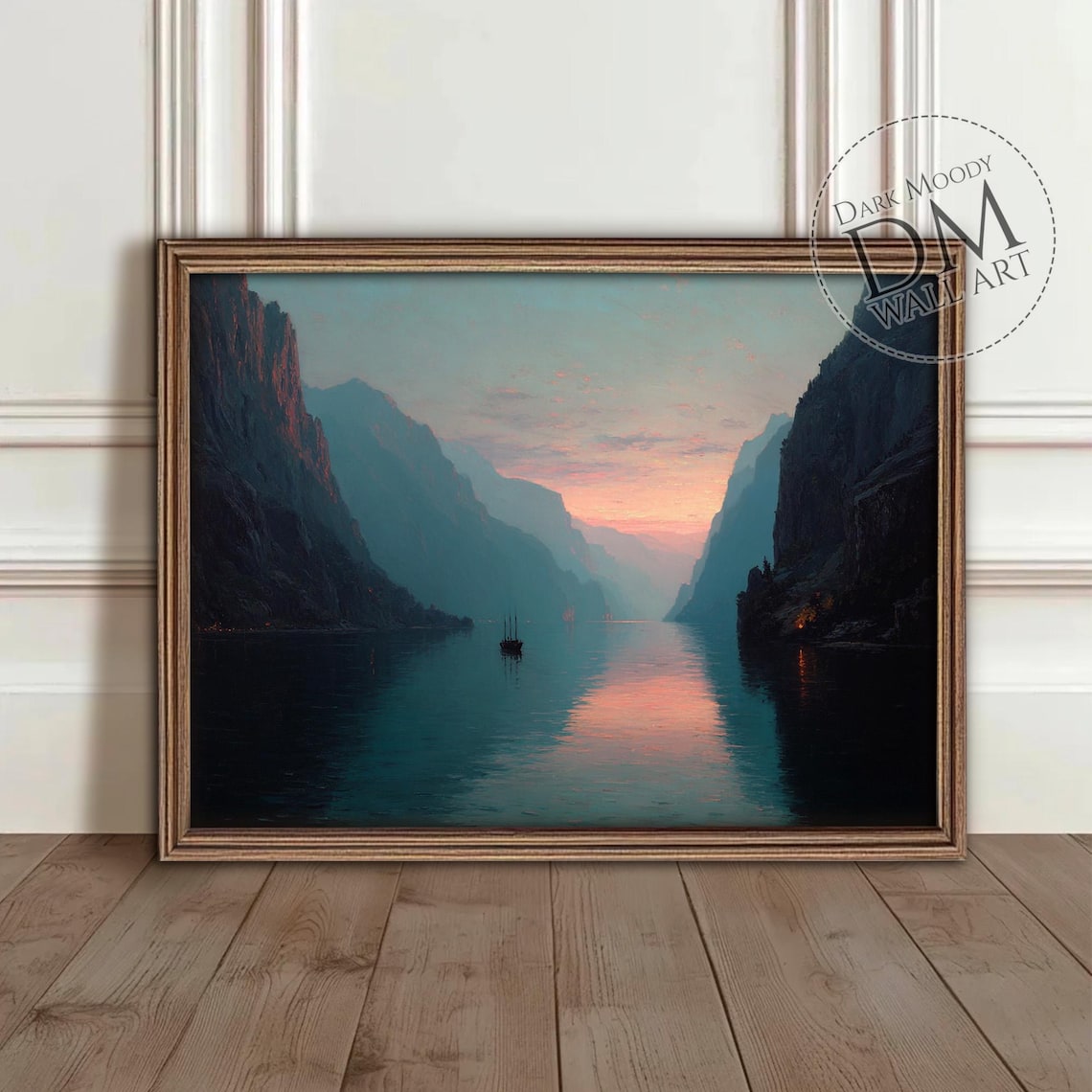 Norwegian Fjord Sunset Pink Sky Mountain Water Landscape Poster