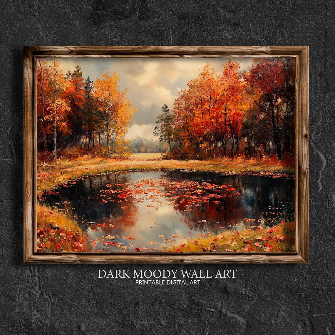 Dark Moody Fall Forest Art Print, Vintage Autumn