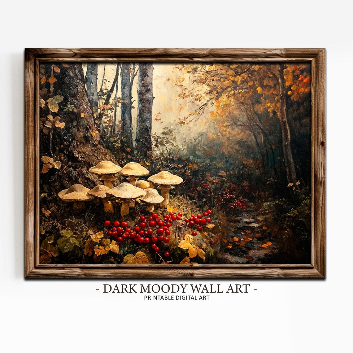 Forest Floor Mushrooms With Red Berries Along Woodland Path Vintage Poster - Image 4