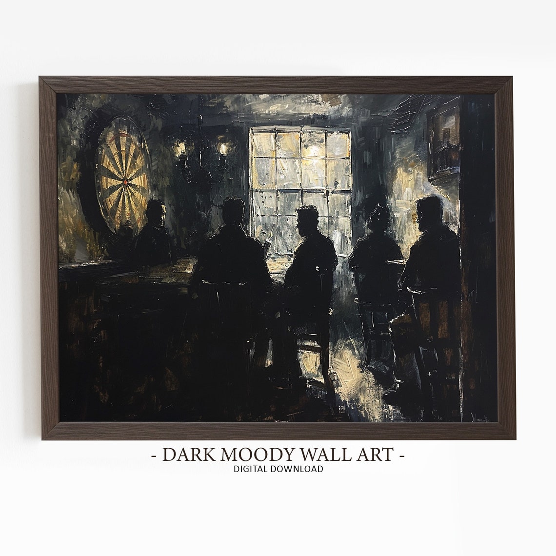 Silhouette Men Pub Darts Dark Moody Irish Bar Scene Wall Art
