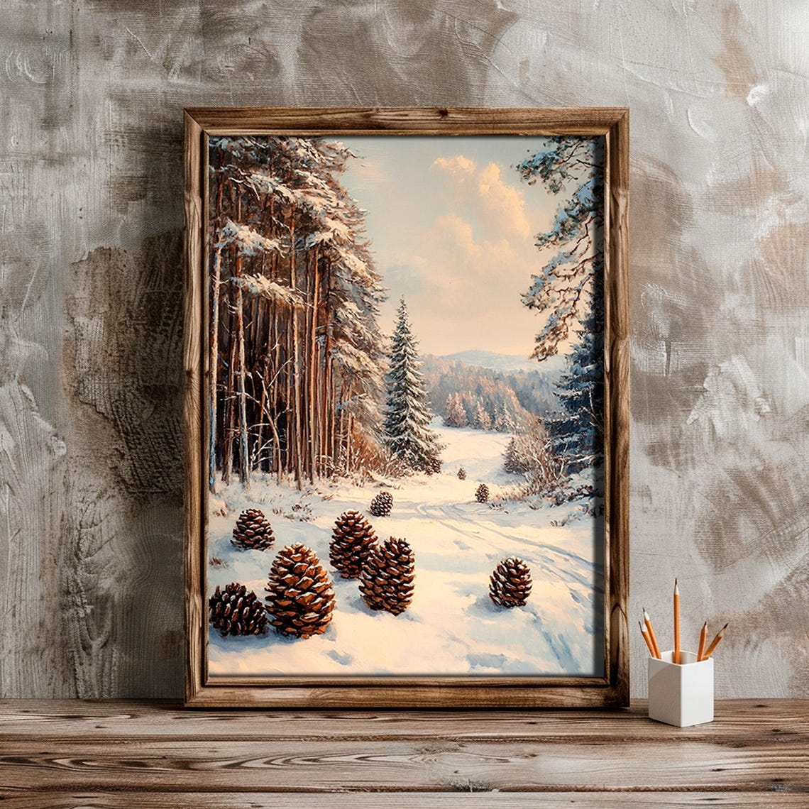 Snowy Pine Forest Winter Landscape Pinecones Moody Nature Poster - Image 6