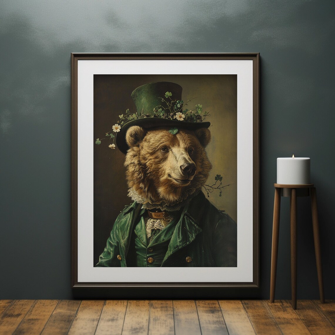 St Patricks Day Irish Bear Shamrock Art, Rustic Clover - Image 6