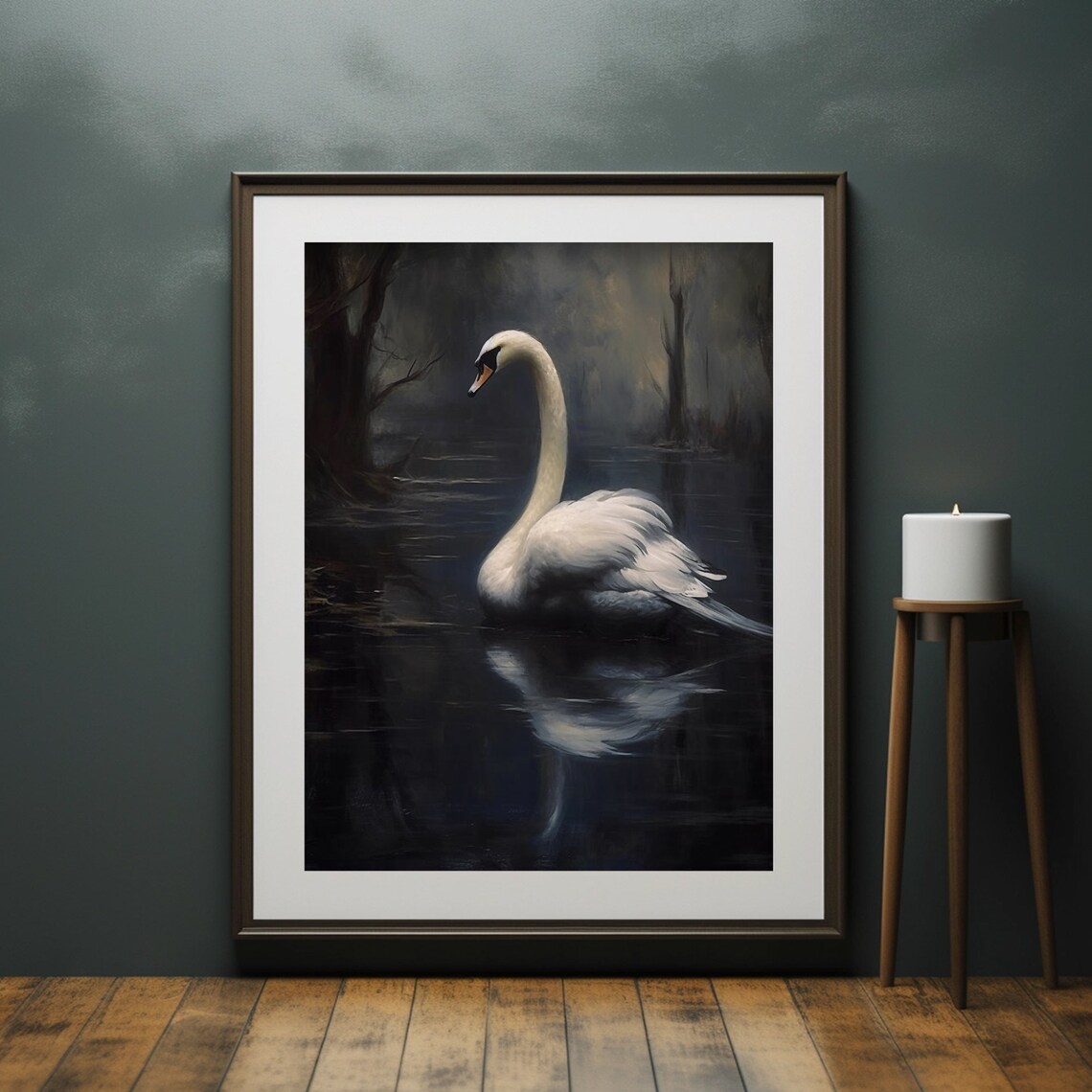 Antique White Swan Painting Dark Moody Wall Art Vintage Bird Print Dark Academia Decor Animal Oil Painting - Image 6