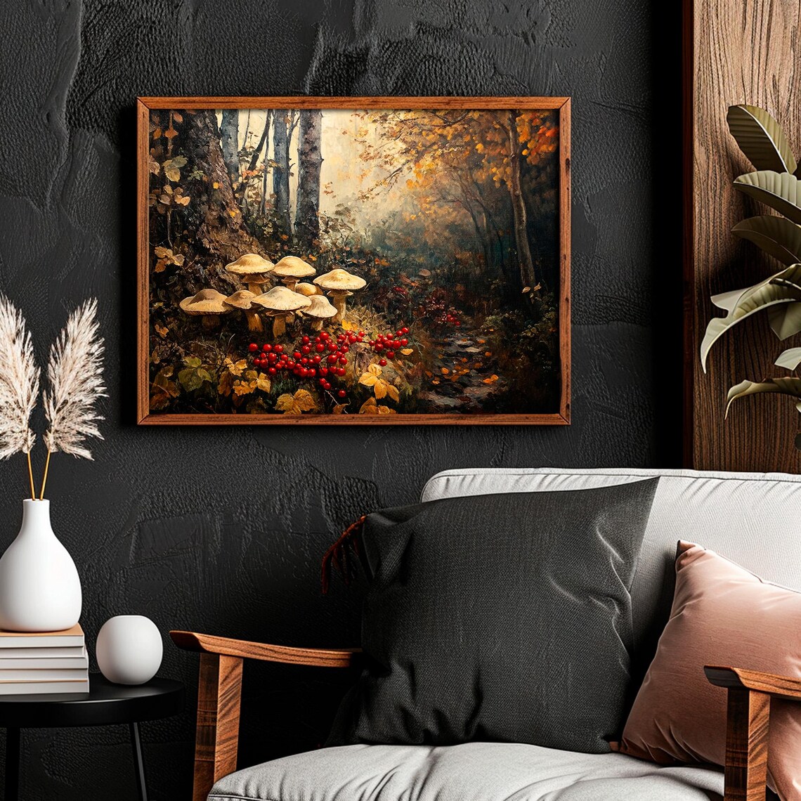 Forest Floor Mushrooms With Red Berries Along Woodland Path Vintage Poster - Image 5