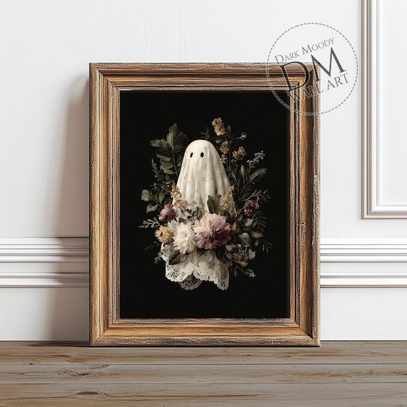 With Flowers Halloween Wall Art Gothic Spooky Print