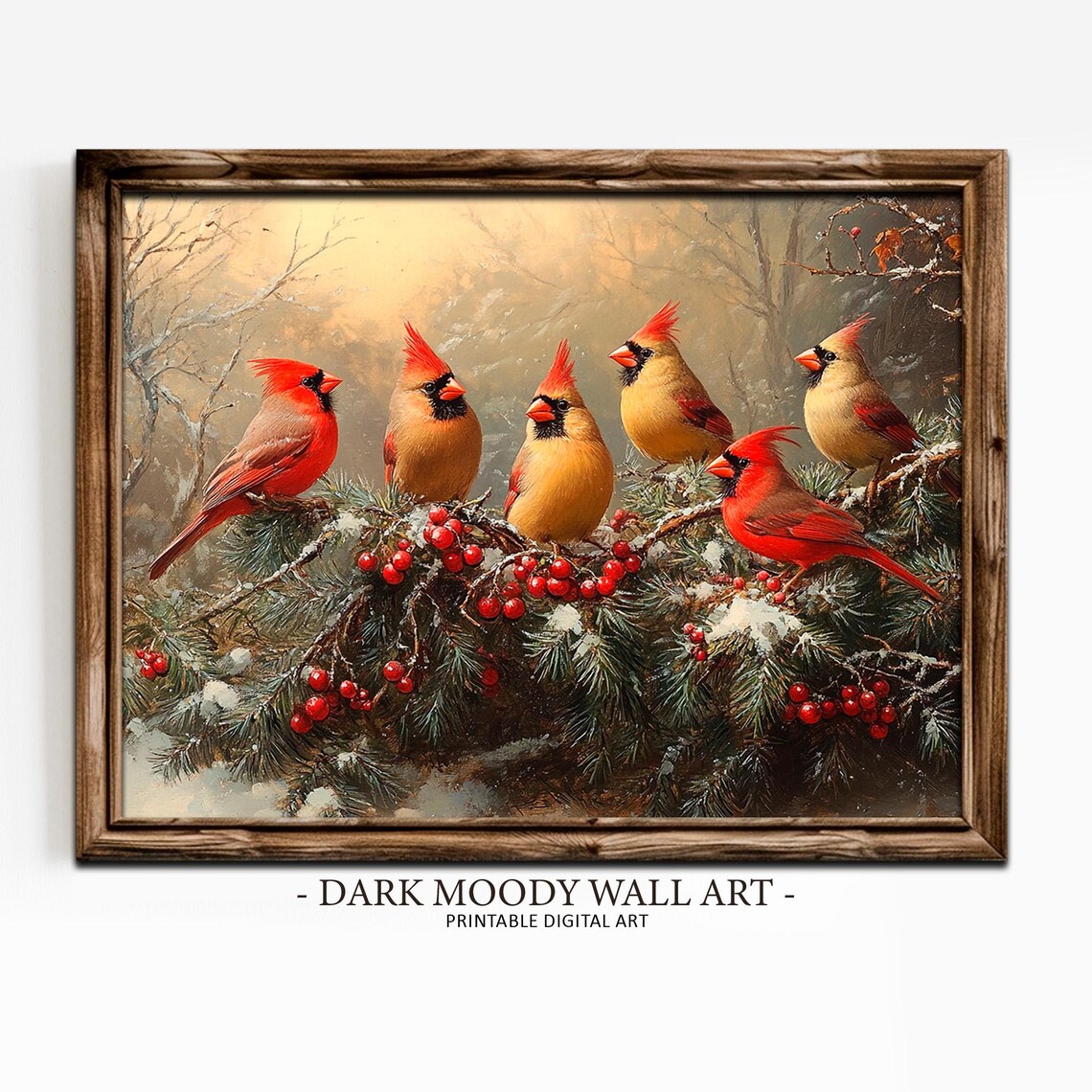 Rustic Country Cardinal Bird Winter Art Print - Image 4