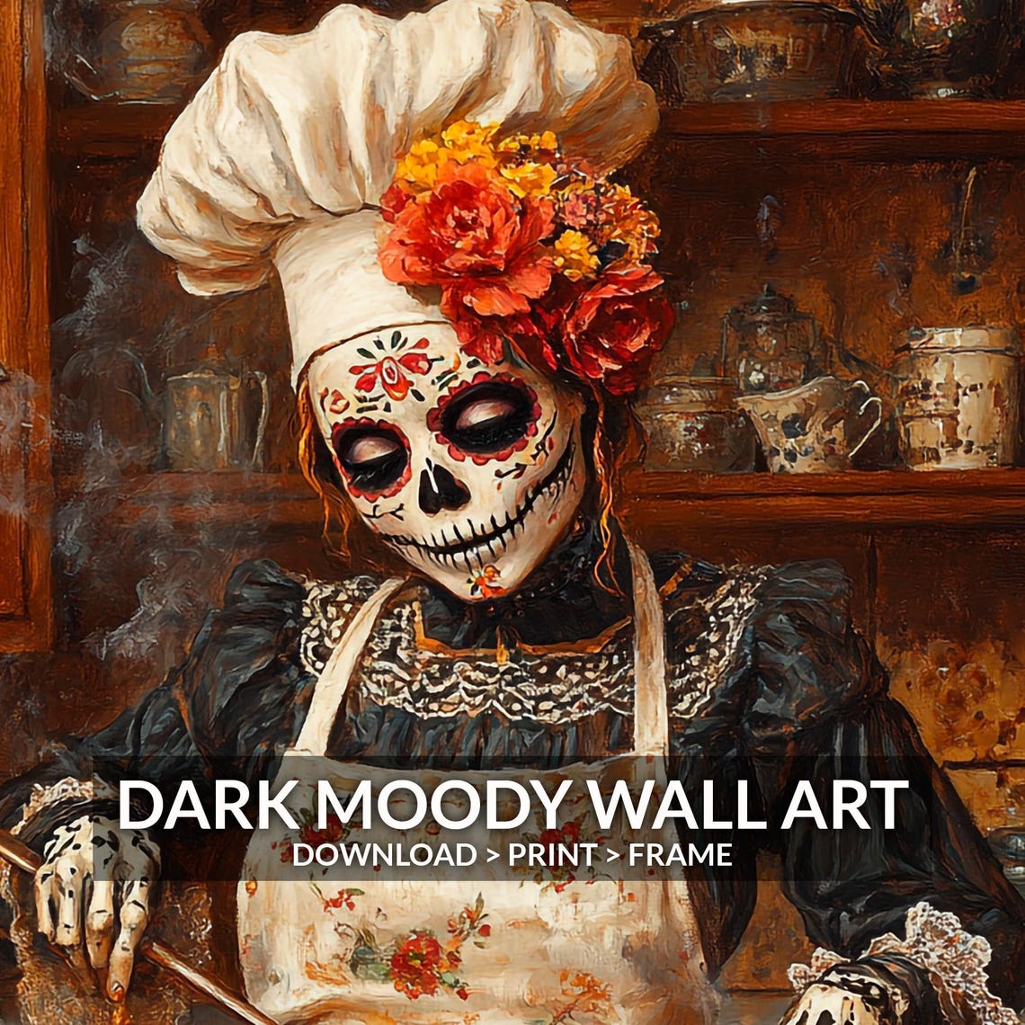 Day of the Dead Catrina Chef Moody Kitchen Cooking Scene Poster - Image 6