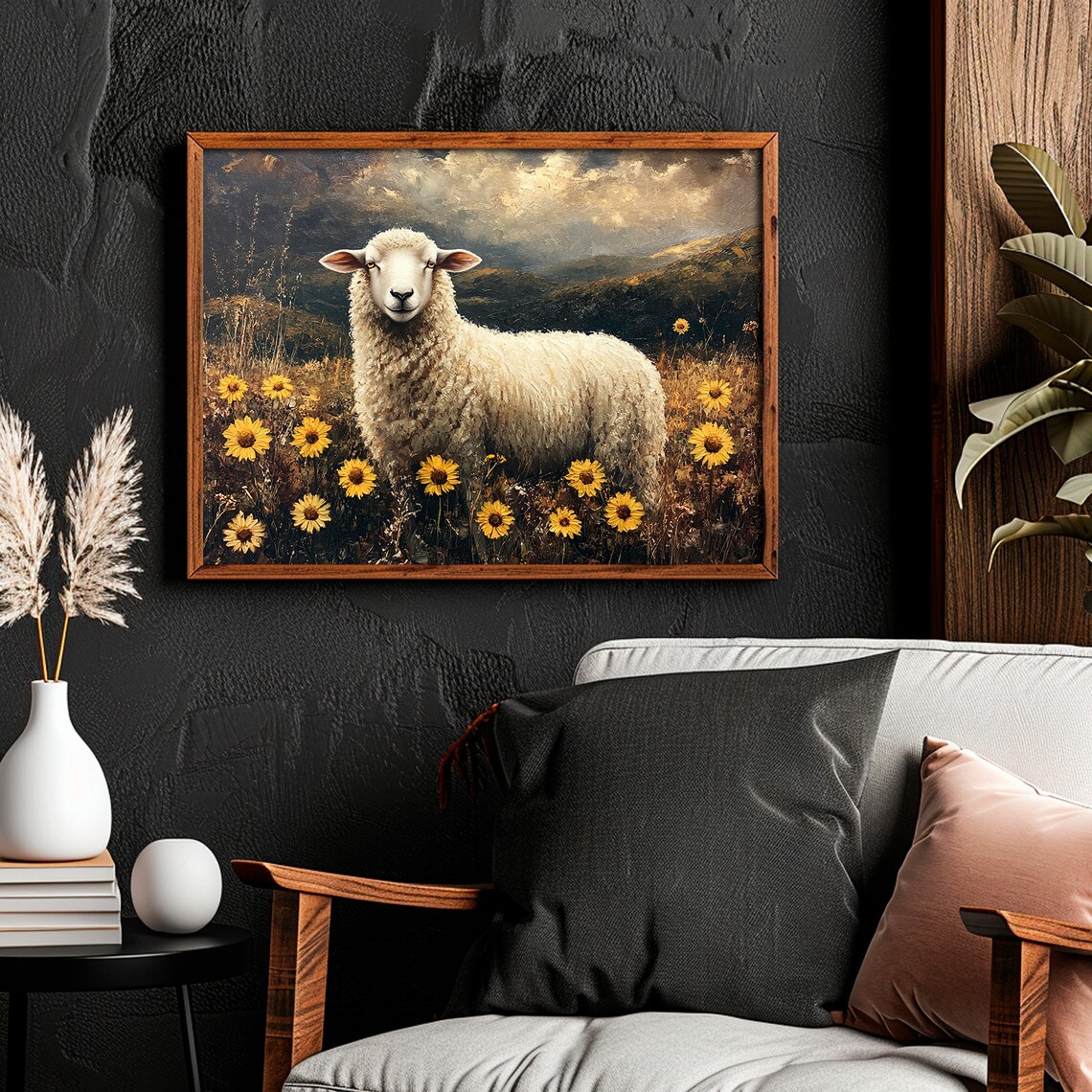 Rustic Sheep Wall Art, Moody Field Landscape Print - Image 4