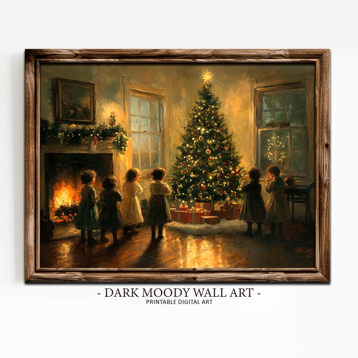 Children Around Glowing Christmas Tree Fireplace Dusk Poster - Image 6