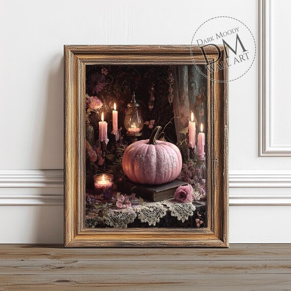 Pink Pumpkin Halloween Wall Art Gothic Romantic Candle Print