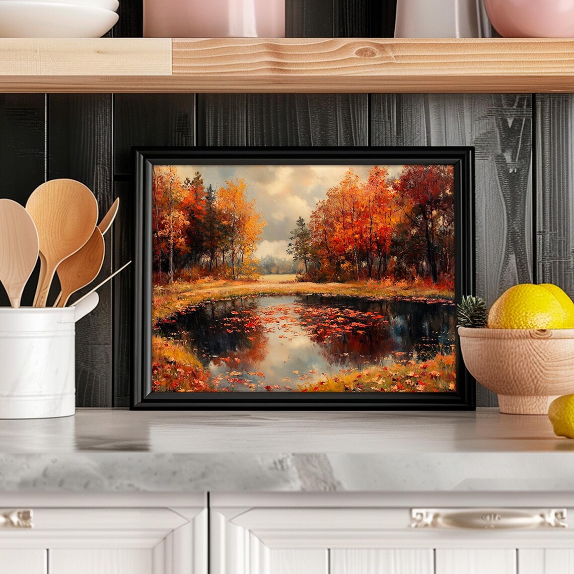 Dark Moody Fall Forest Art Print, Vintage Autumn - Image 3