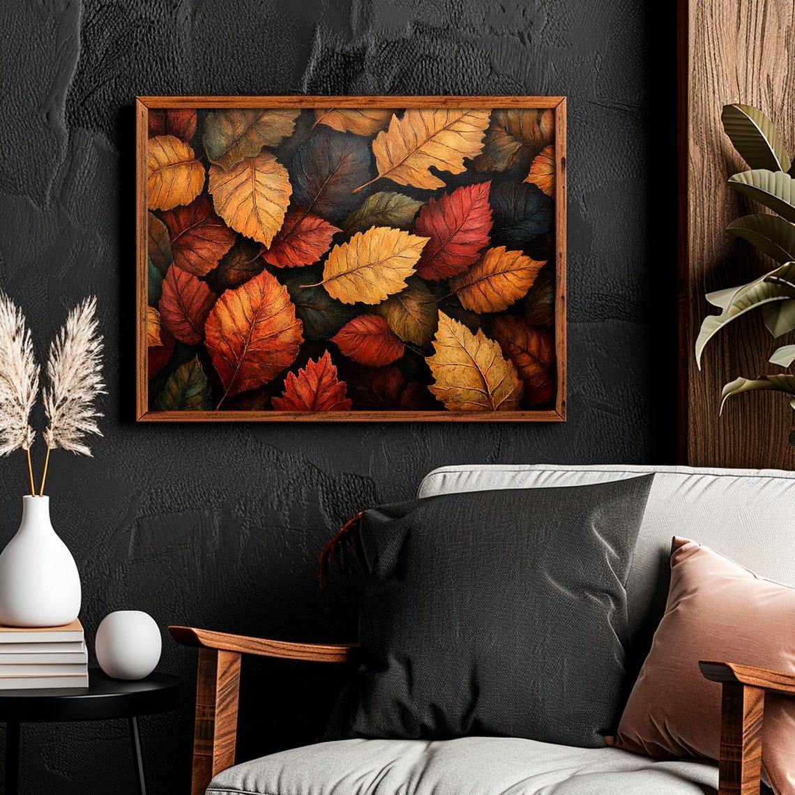 Rich Red and Gold Autumn Leaves Painted Texture Fall Foliage Poster - Image 4