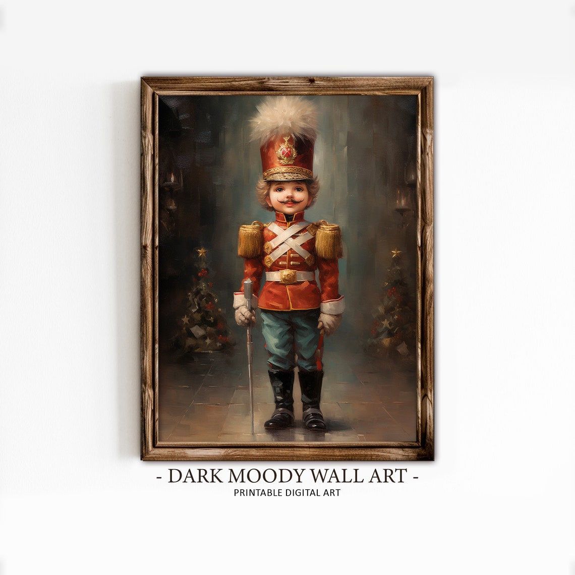 Vintage Nutcracker Soldier White Plume Red Uniform Christmas Poster