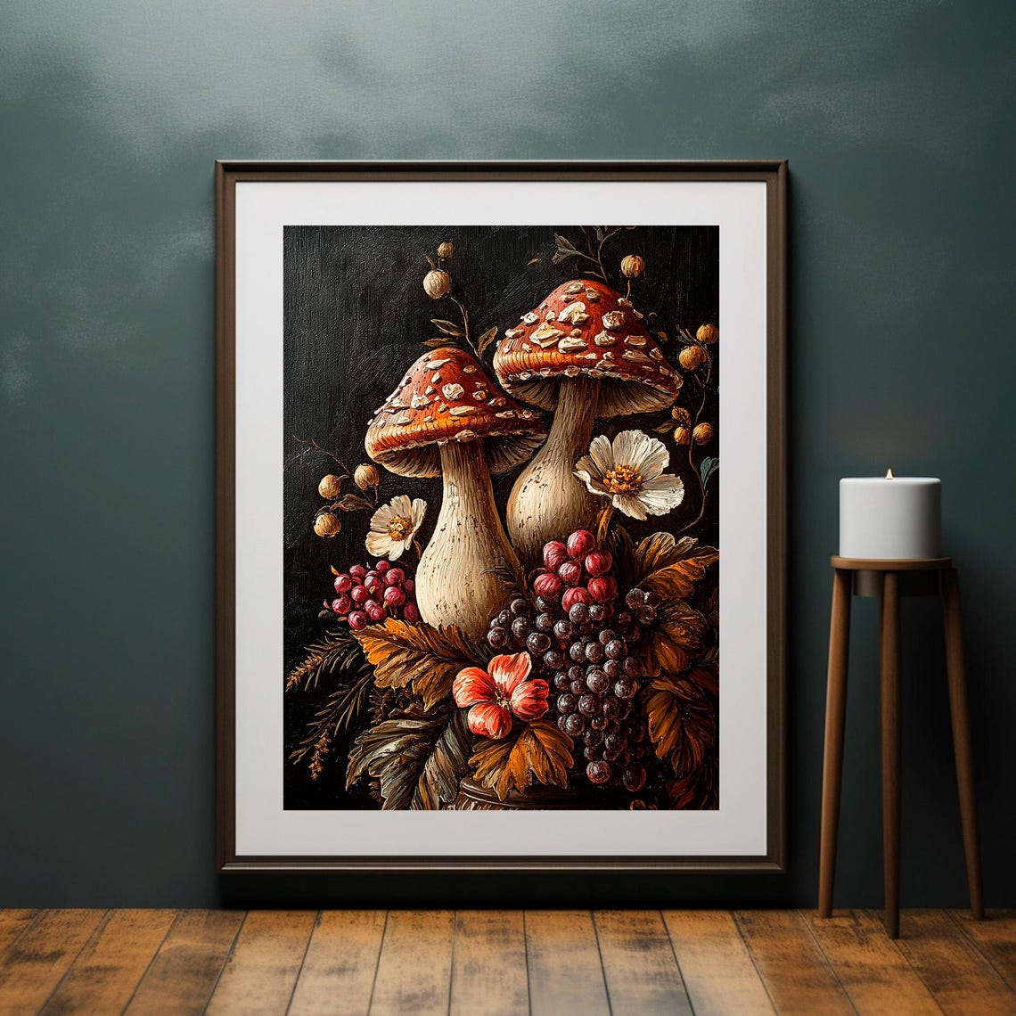 Fly Agaric Mushrooms Berries Dark Autumn Forest Art Decor Poster - Image 4