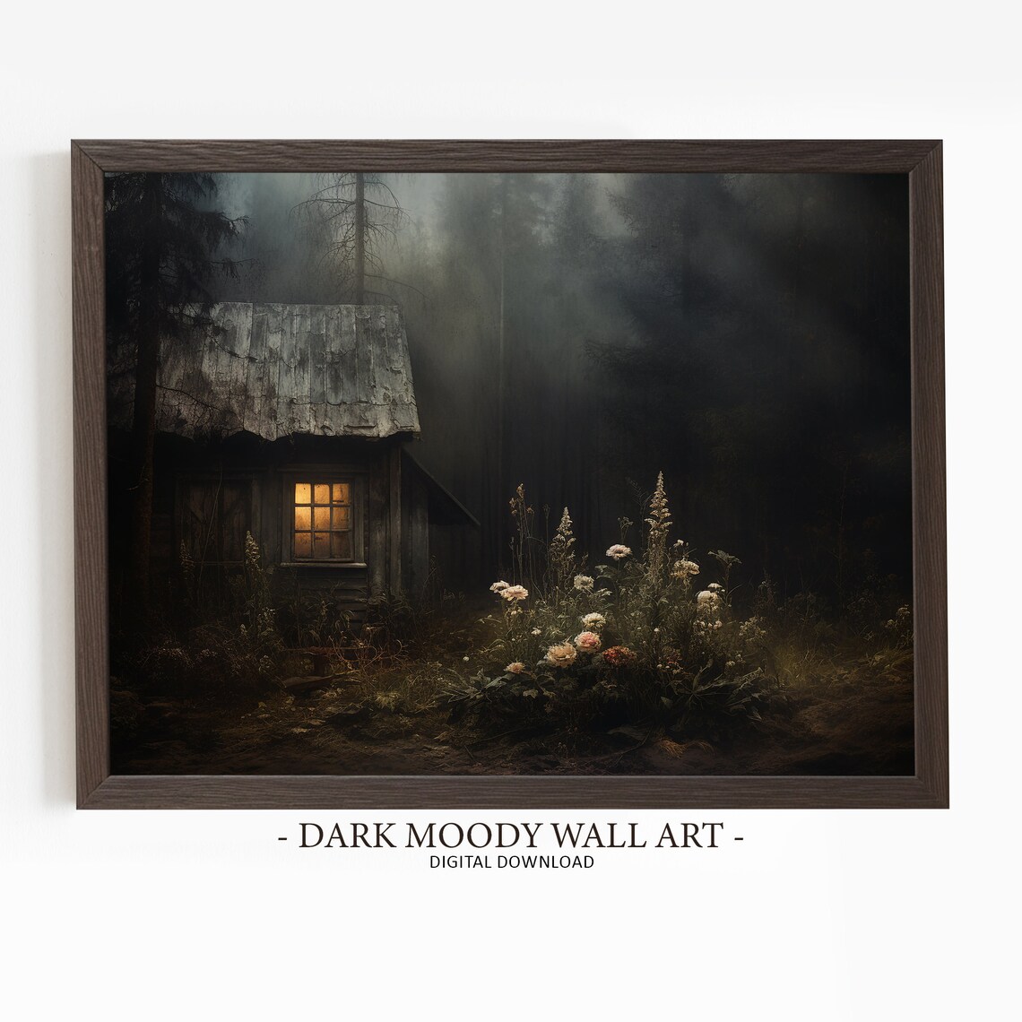 Dark Forest Farmhouse Cottage Moody Landscape Art Print