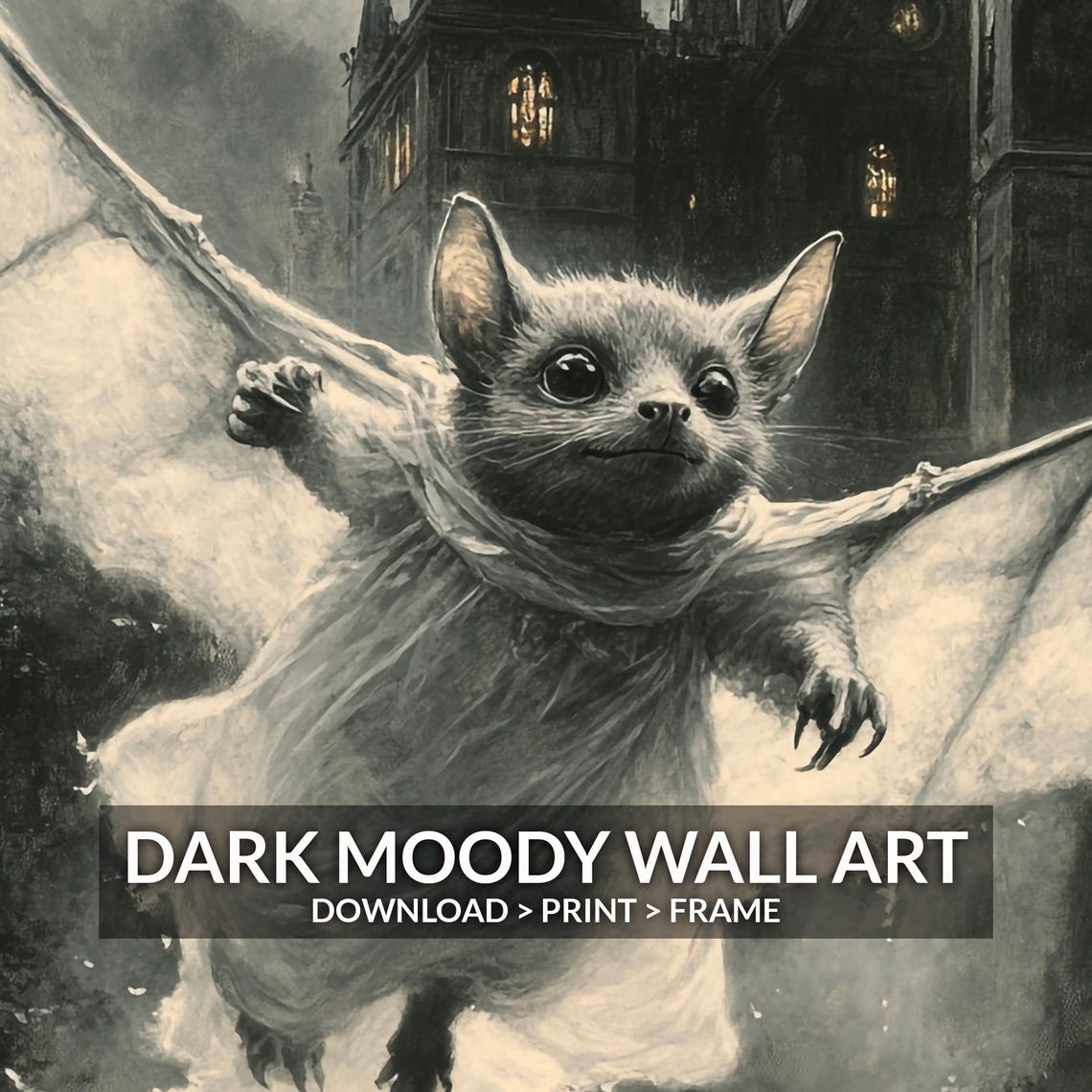 Cute Flying Bat Gothic Castle Dark Whimsical Fantasy Art Poster - Image 6