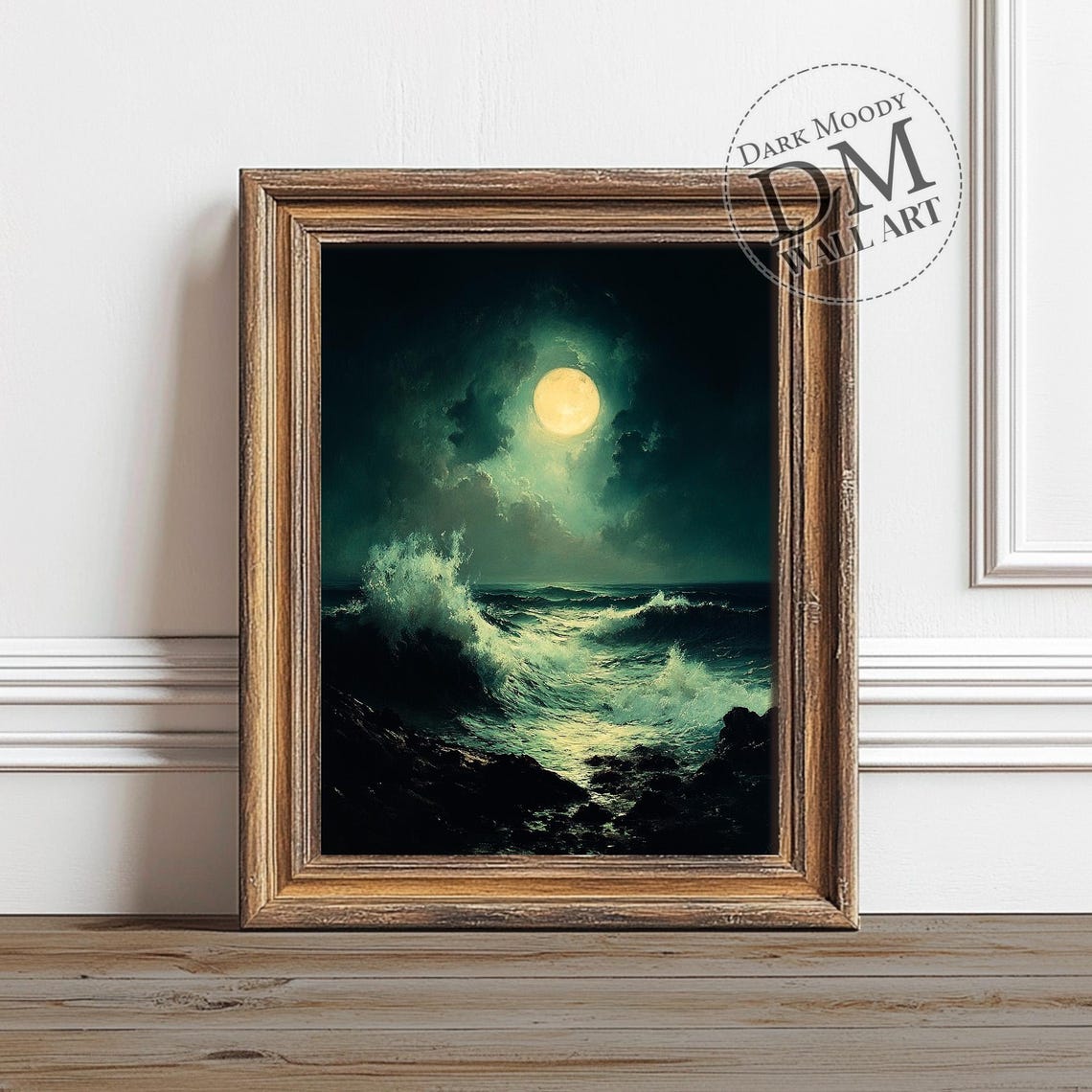 Moonlit Ocean Wall Art Dark Gothic Stormy Sea Print
