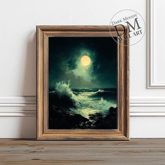 Moonlit Ocean Wall Art Dark Gothic Stormy Sea Print