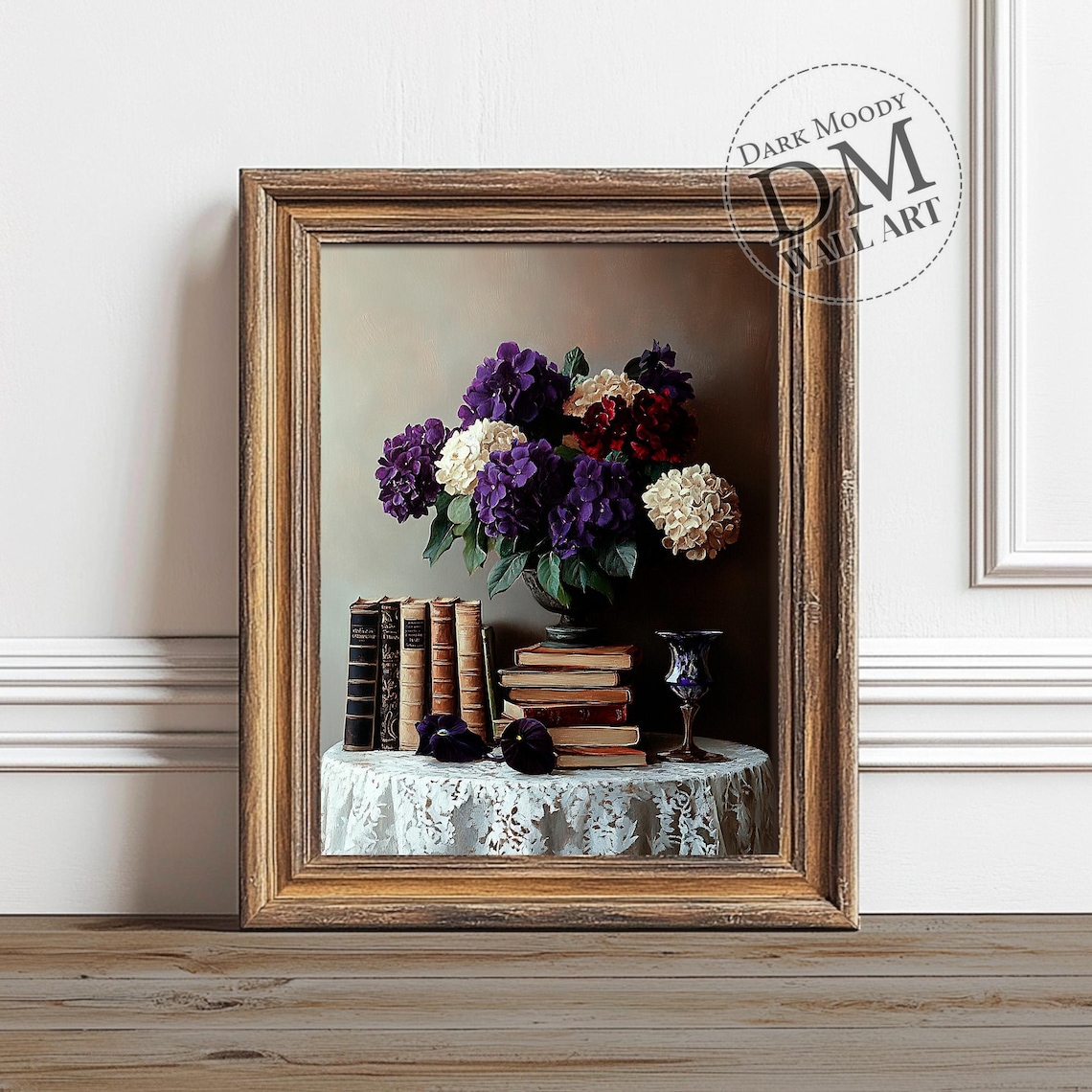 Hydrangeas Books Dark Academia Floral Still Life Art Print