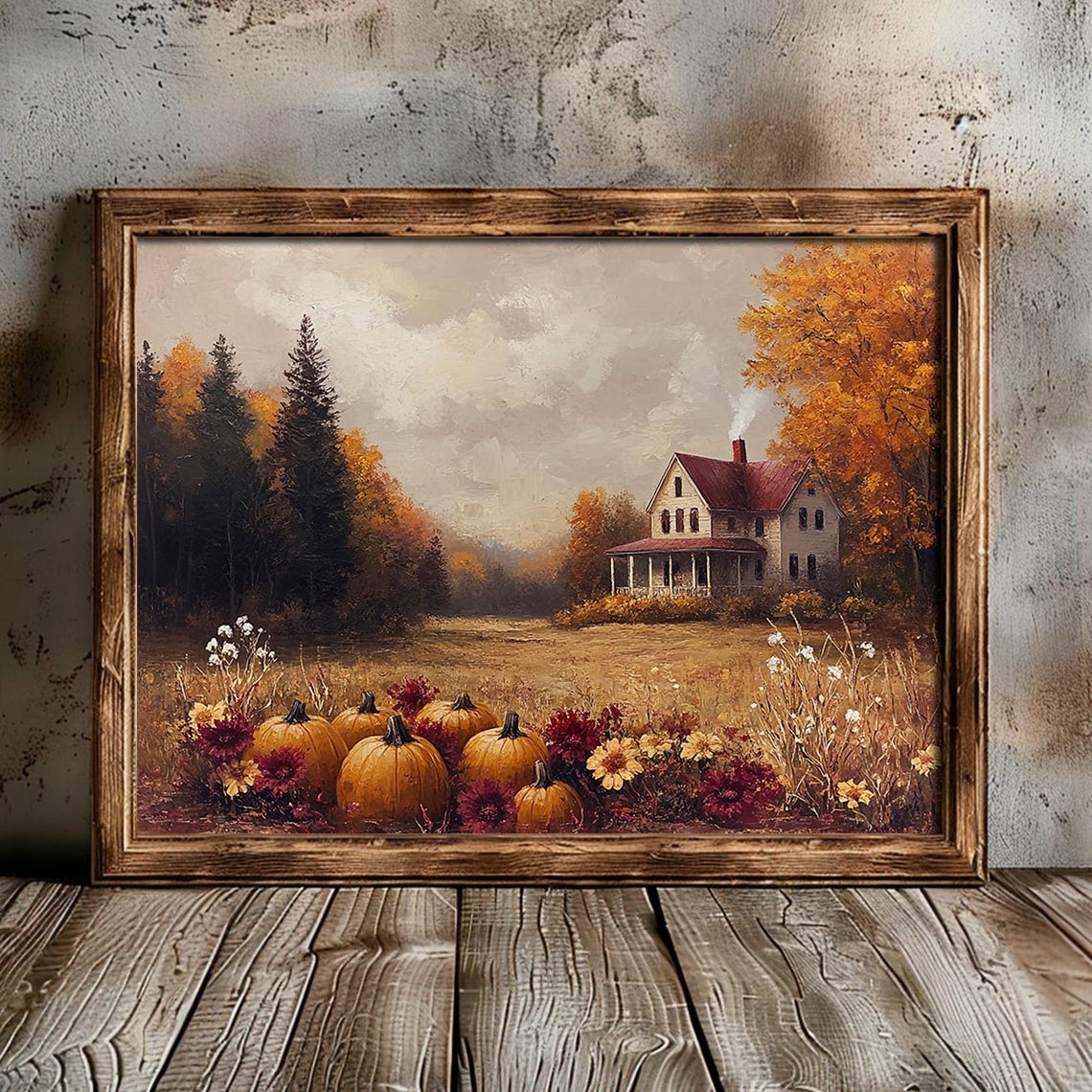 Moody Pumpkin Farm House Autumn Landscape Fall Harvest Poster - Image 6