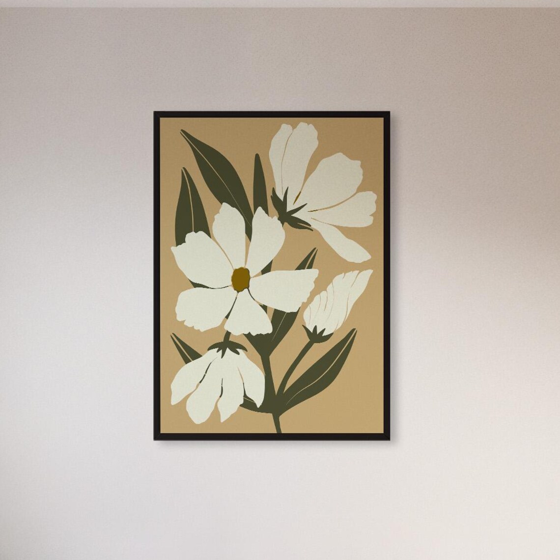 Cream Abstract Flowers Warm Tan Background Minimalist Botanical Poster