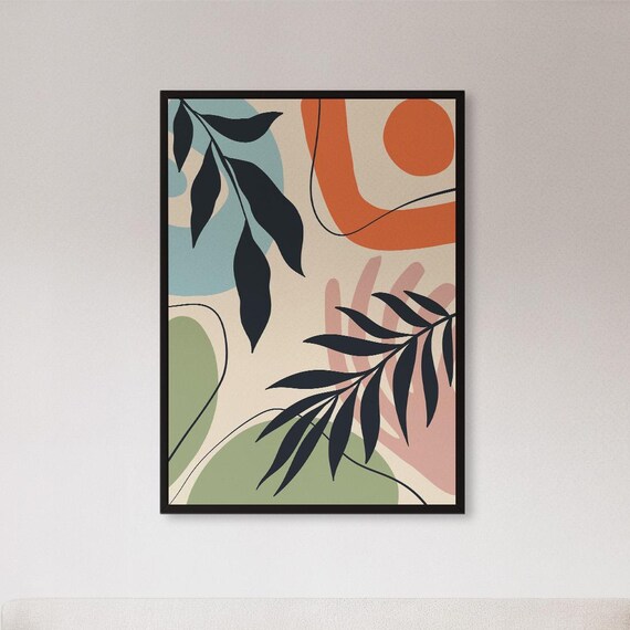Framed Tropical Abstract Botanical Wall Art Print Bold Color Leaf Poster With Modern Flow Gift For Plant Lover Or Vibrant Boho Interior